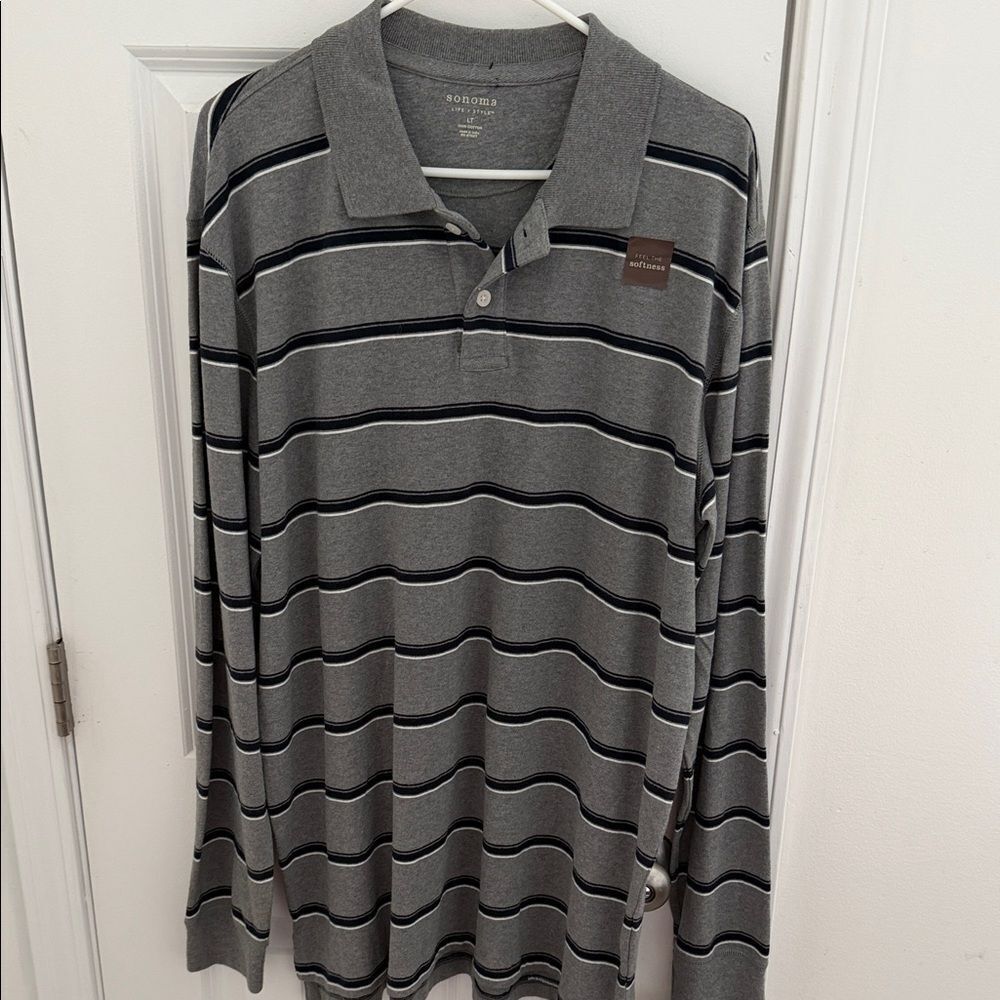 Sonoma Men's Polo Shirt in Gray and Black Stripes NWT